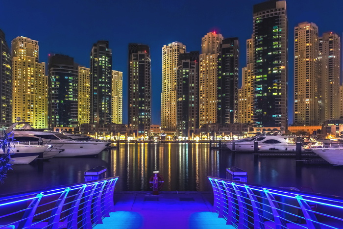城市建筑，灯光，夜间，迪拜，迪拜码头，酋长国，海湾，照明