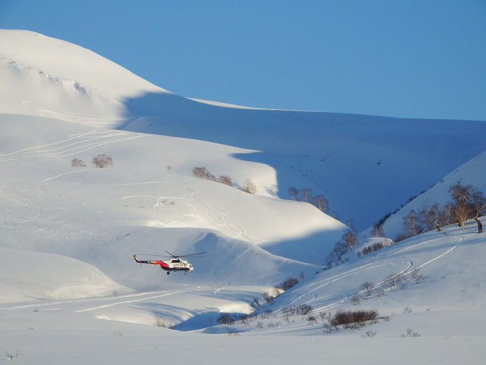 直升机、着陆、山脉、漩涡、冬季、雪、斜坡、高度