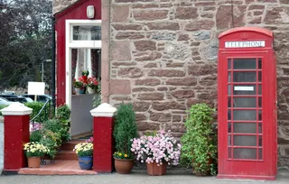 电话，入口，房子，英格兰，电话，电话亭，夏天，红色