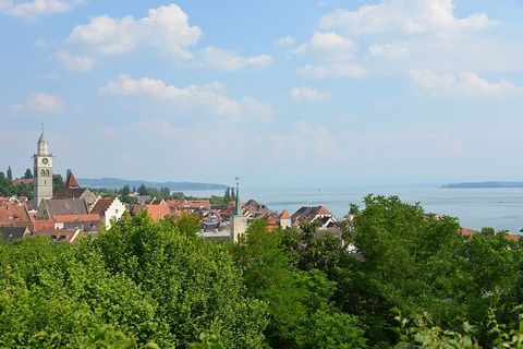 überlingen，康斯坦斯湖，城市，天空，湖泊，太阳，水，夏天