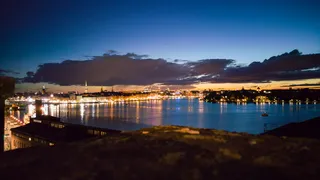 瑞典，斯德哥尔摩，fjällgatan，天际线，灯光，日落，城市，夜晚