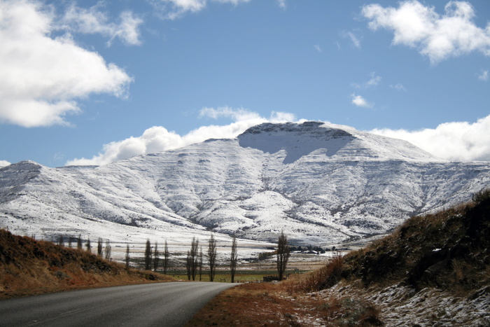南非，东开普省，山脉，雪，冬天，山峰，道路，地平线
