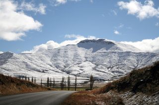 南非，东开普省，山脉，雪，冬天，山峰，道路，地平线