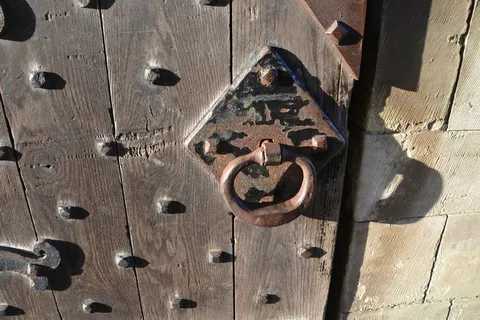 橡木门，把手，把手，门闩，橡木，木材，木制，门