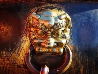 黄铜恶魔门环，建筑，建筑，绘画，艺术，青铜，符号，徽章