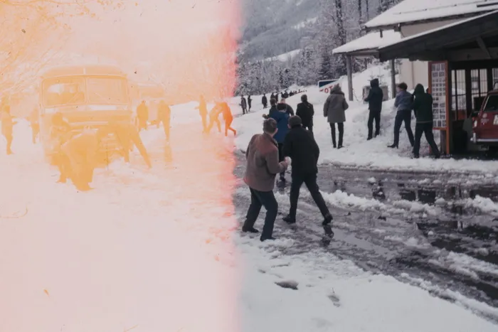 自然，人，人，风暴，户外，冬天，雪，暴风雪