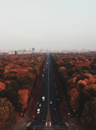 秋天，柏林，城市，秋天，雾蒙蒙的，灰色的天空，天际线，街道