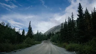 美国，窘境峰，山脉，道路，砾石，泥土，森林，云