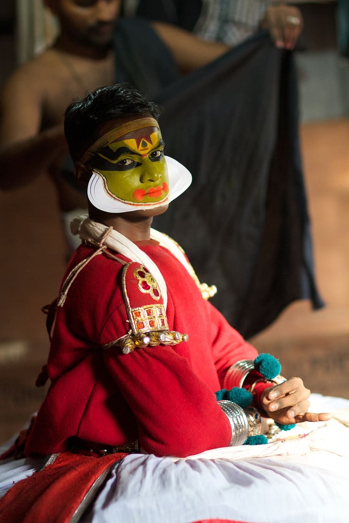 印度，蒙纳，传统，表演，凝视，肖像，化妆，红色