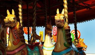 旋转木马，马，马，游乐场骑行，游乐场，复古，骑行，乐趣