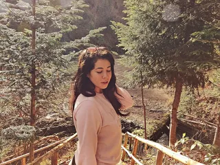 在木桥上穿着粉色长袖衬衫的女子