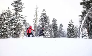 二，人，站着，雪地，人，走路，雪，白天