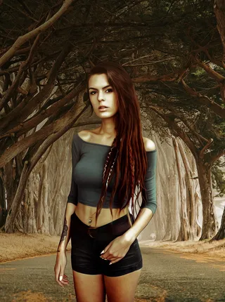 妇女, 灰色, 裁剪上衣, 黑色, 短裤照片, 女性, 模型, 美