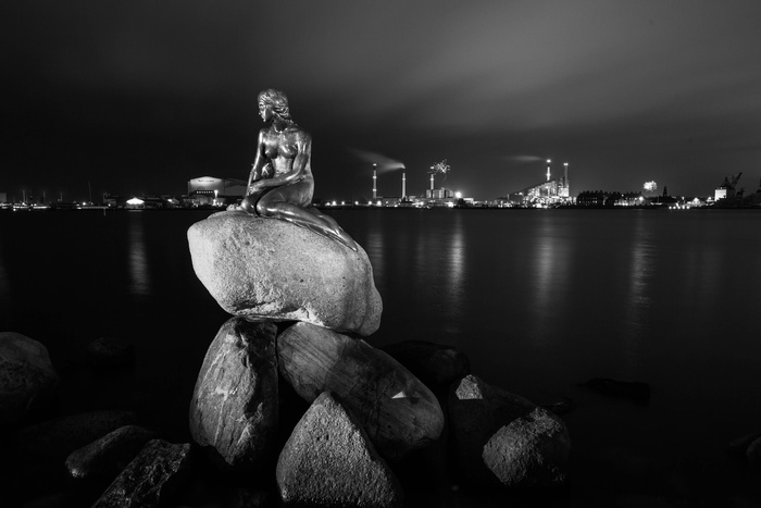 丹麦，小美人鱼，德马克，旅行，夜晚，童话，水，天空