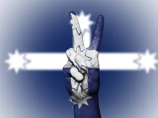 澳大利亚，尤里卡，反叛，反叛，人手，菜鸟图库，彩色背景，工作室拍摄