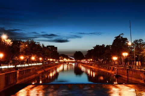 城市的灯光, 夜, 晚上, 河, 反思, 天空, 资本, 罗马尼亚