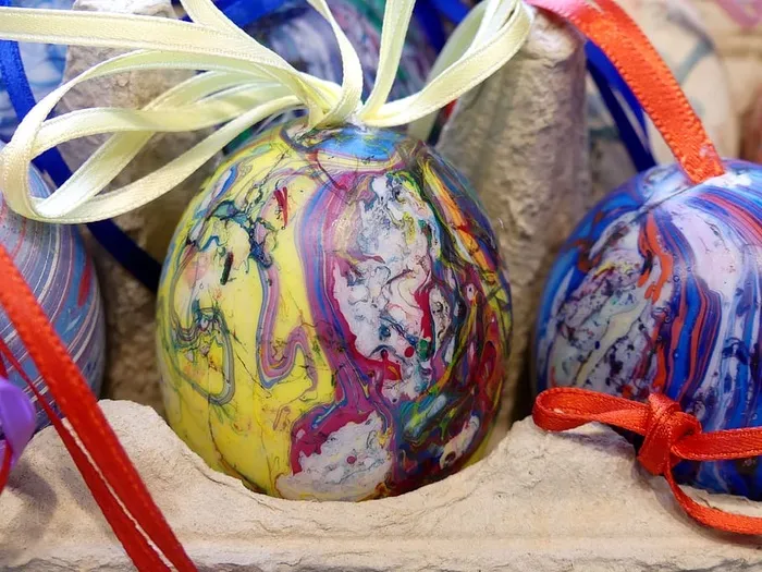 彩盒，复活节彩蛋，特写，彩色，彩色，装饰，复活节问候语，复活节