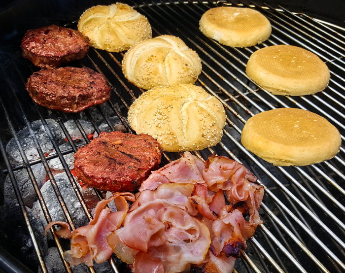 汉堡，烧烤，肉，培根，烤架，培根，烤架，三明治，烤肉