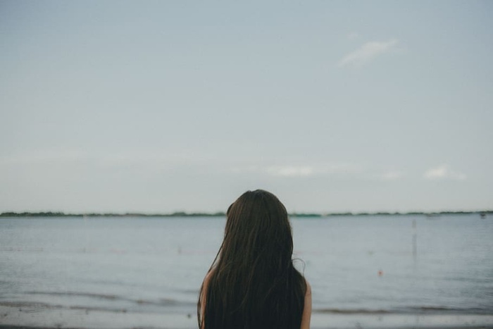 女人，女孩，女士，人们，背，沉思，自然，海洋