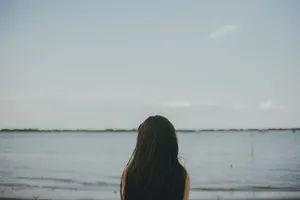 女人，女孩，女士，人们，背，沉思，自然，海洋