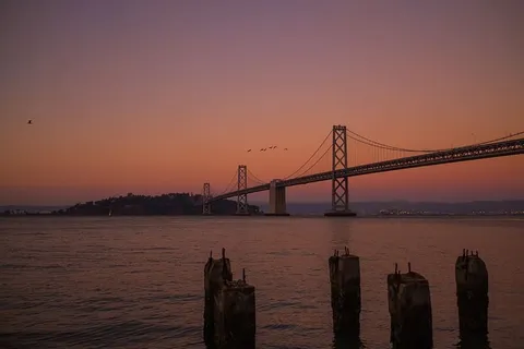 美国，旧金山，旧金山-奥克兰湾大桥，日落，海湾，旧金山，城市，桥梁