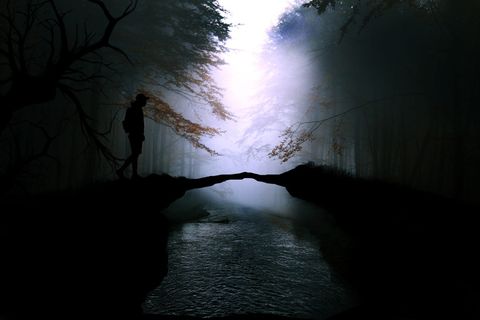 困境，跨越，决策，人，桥，河，决策，户外