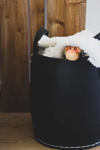 黑色袋子里的橙色动物毛绒玩具