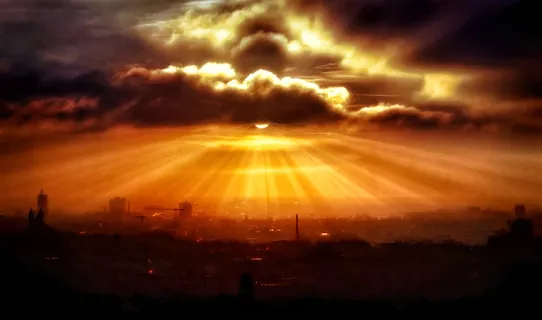 日落，太阳，黎明，云，黄昏，城市，剪影，天空