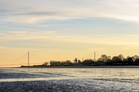 海滩、海洋、大海、河口、法国、港口、诺曼底大桥、大桥