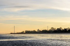 海滩、海洋、大海、河口、法国、港口、诺曼底大桥、大桥