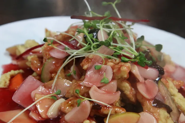 中国，韩国食品，糖醋猪肉，i，辛辣海鲜，韩国，食品，美味