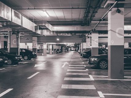 黑白、汽车、车辆、停车场、停车场、建筑、交通、标志