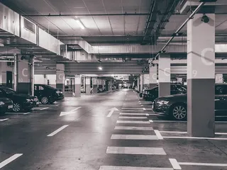 黑白、汽车、车辆、停车场、停车场、建筑、交通、标志