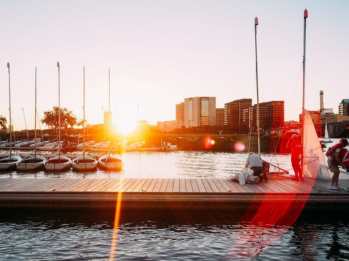 船，建筑物，黎明，码头，黄昏，港口，港口，海洋