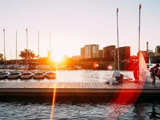 船，建筑物，黎明，码头，黄昏，港口，港口，海洋