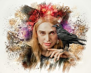 女子, 脸, 控股, 鸟画, 女性, 年轻, 美, 肖像