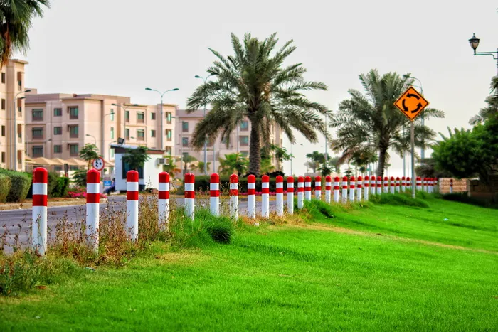 沙特阿拉伯，al-jubail，jubail和yanbu皇家委员会，植物，树木，草，建筑，建筑结构