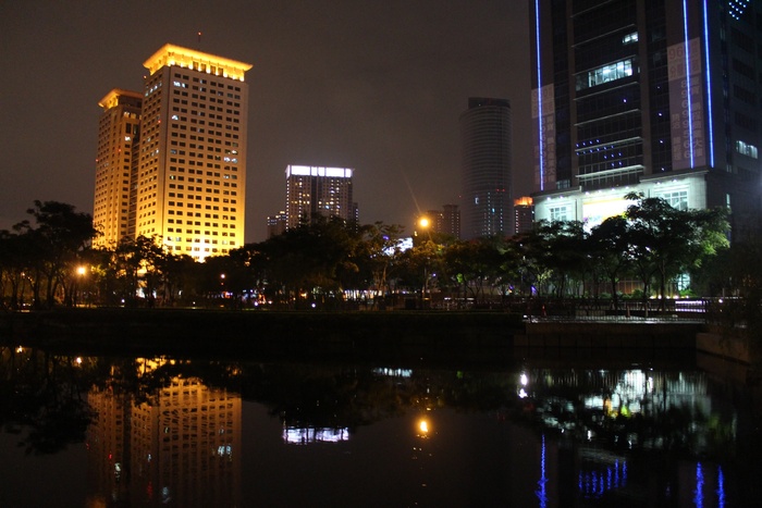 夜景，建筑，倒影，板桥，新台北市，*，照明，建筑外观