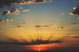 黎明，黄昏，天空，阳光，日落，风车，云天，自然之美