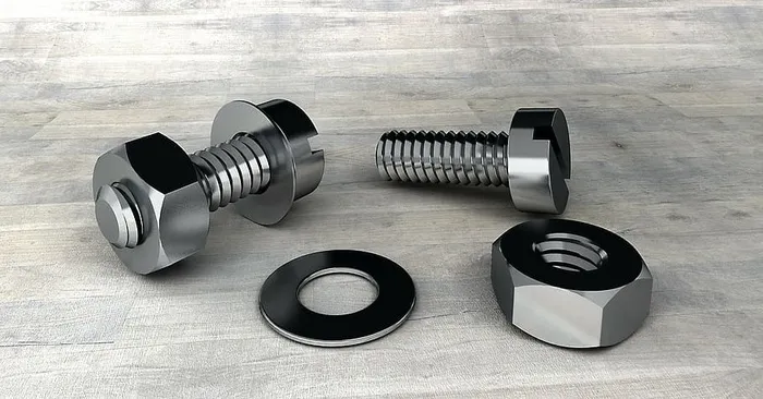 两个灰色螺栓，螺钉，螺纹，工艺，母材，金属，六角螺母，金属螺纹