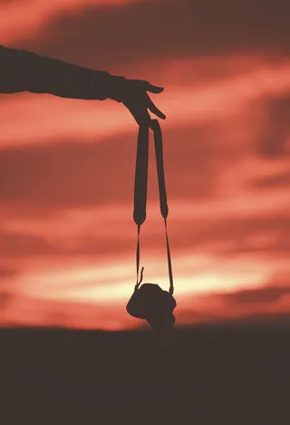 剪影照片，人物，手持，相机，日落，天空，配件，摄影