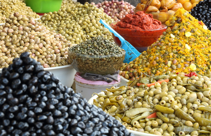 摩洛哥、essaouira、食品、橄榄、市场、香料、胡椒、露天市场