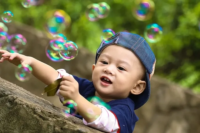 男孩，玩耍，泡泡，玩耍，公园，孩子，古信，孩子