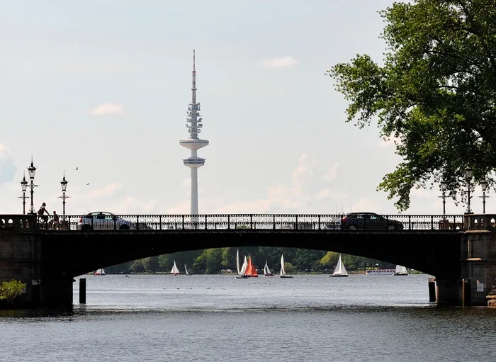 汉堡, 无线电塔, 阿尔斯特, Binnenalster, 桥, 帆船, 水, 电视塔