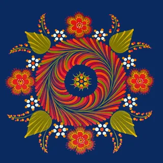 红色，绿色，花卉插画，匈牙利语，曼荼罗，花卉，匈牙利曼荼罗花卉，装饰