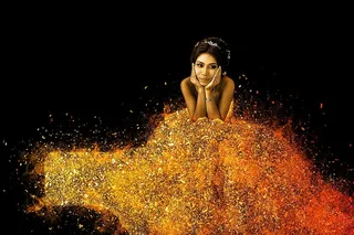 女人，穿着，橙色，礼服，新娘，礼服，金色，婚纱