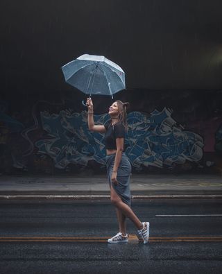 拿着透明雨伞的女人