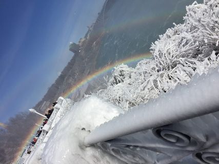加拿大，尼亚加拉大瀑布，尼亚加拉，冰冻，彩虹，冬天，寒冷的温度，雪
