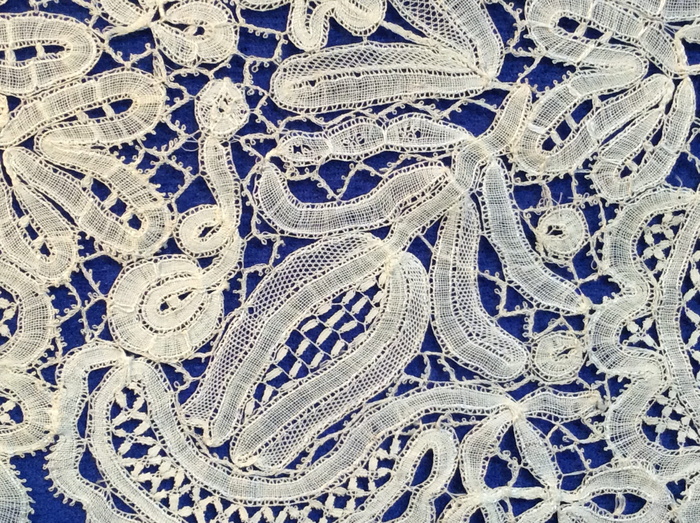 白色蕾丝纺织品，仿古honiton蕾丝，19世纪，英国，白色，纱线，针织面料，图案