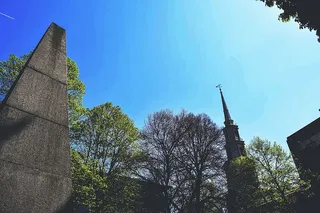 法律角度摄影，混凝土，塔，棕色，礼拜堂，环绕，树木，白天